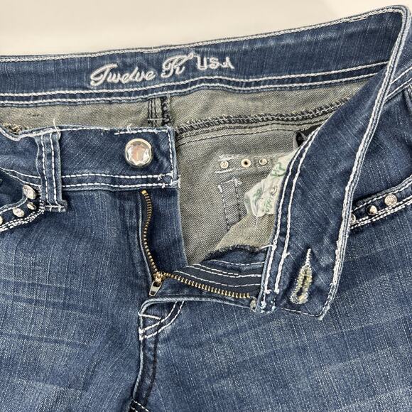 Vintage Y2K Twelve K USA Jeans Womens 6 Low Rise Bootcut Bedazzled Bling - Picture 7 of 12